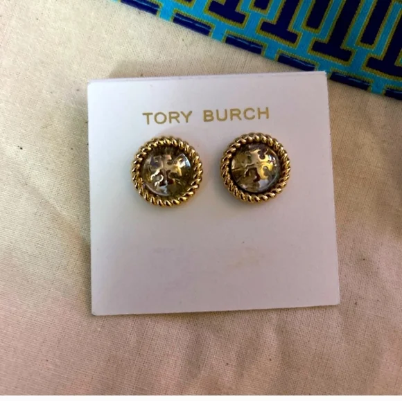 TORY BURCH ROPE LOGO STUD EARINGS - Picture 1 of 4